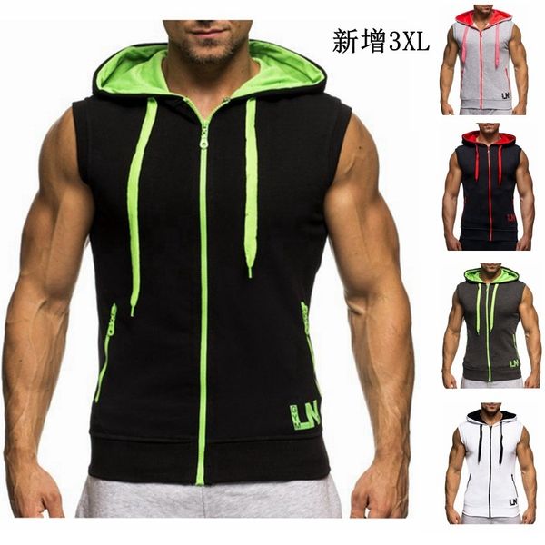 

Fashion Vest 2021 Summer Men's Gym Professional Sleeveless Hooded T52, White
