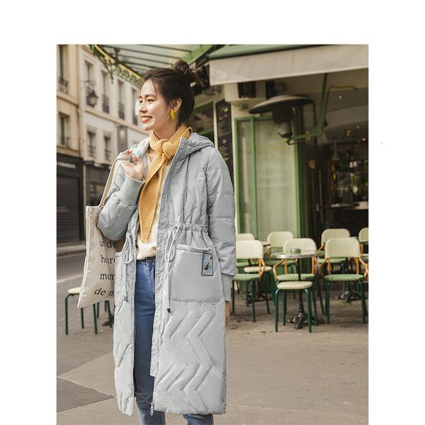 

downs winter female hooded slim embroidery loose long section down coat wwrs, Black