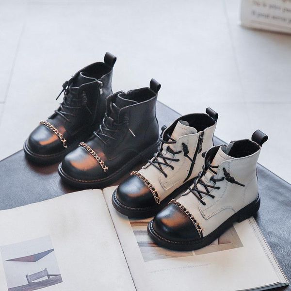 

boots children' 2021 autumn girl princess chain trend short fashion temperament, Black;grey