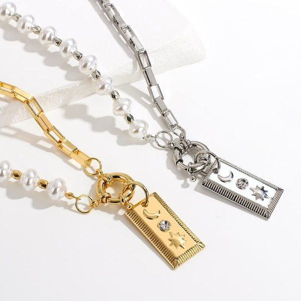 

chains aensoa vintage carved geometric pendant necklace for women charm pearl chain gold silver color star moon choker necklaces