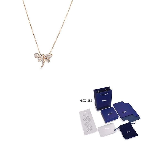 

chains dragonfly necklace small exquisite pattern crystal rose gold female romantic jewelry gift, Silver