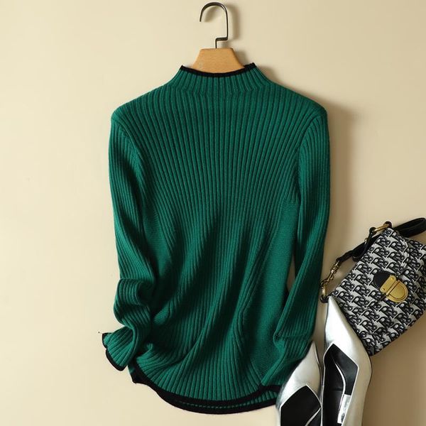 

women's sweaters fall/winter 2021 style half turtleneck sweater women long-sleeved bottoming wool non-fleece top, White;black