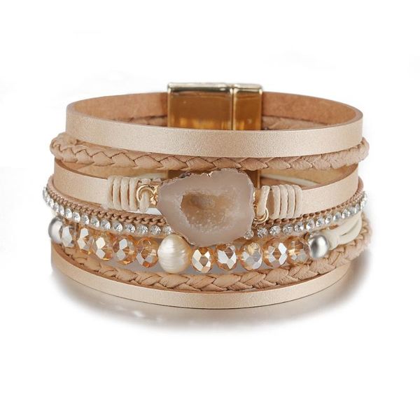 

charm bracelets european and american retro national wind magnetic buckle leather woven freshwater pearl bracelet crystal women's, Golden;silver