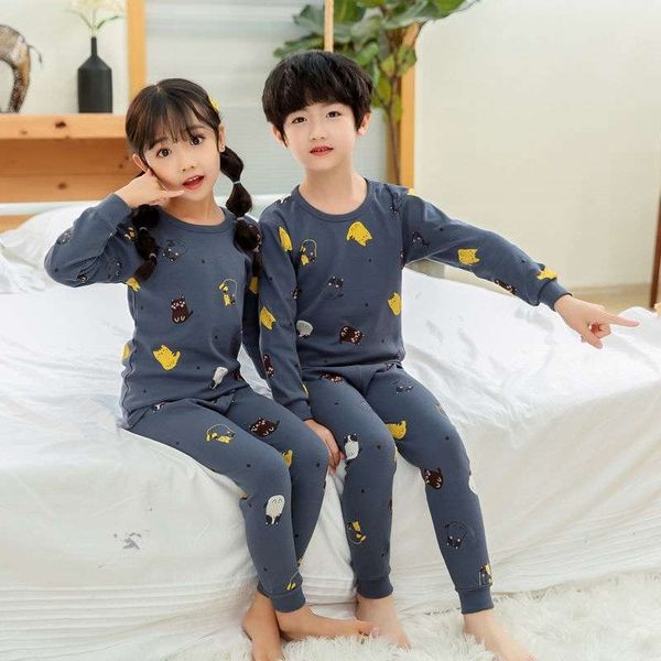 

children's clothes and trousers set pure cotton 2-15-year-old middle-aged boys' underwear thin winter autumn girls' long slee, Black;white