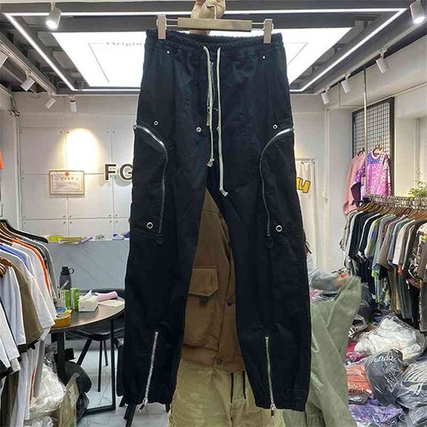 

men's pants high-quality pants of multi-functional male women zipper multiple elastic cord, Black