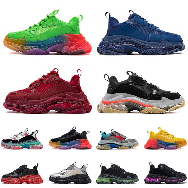 

quality high men womens casual dad shoes paris 17fw triple s sneakers luxurys designers shoe fashion crystal bot outdoor sports clear sole t, Black