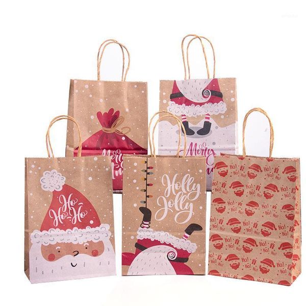 

christmas decorations handle kraft paper bag santa claus candy pakcaging xmas gift child favors cookies snack decoration 2022 year