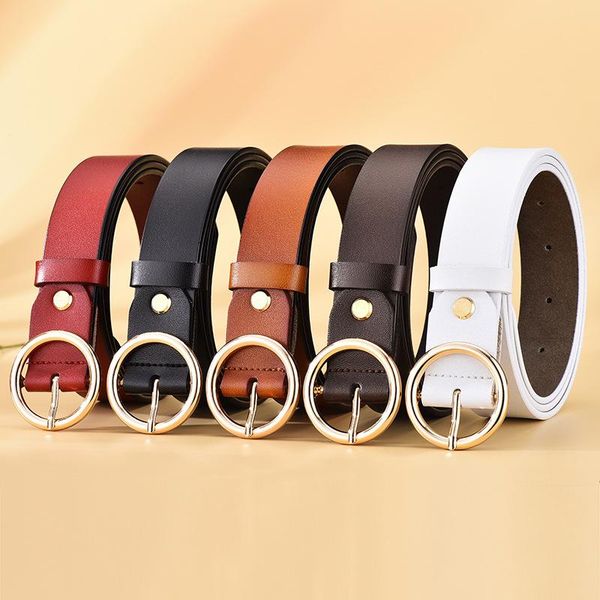 

belts leather for women fashion jeans classic retro simple round buckle female pin denim dress sword goth luxury punk gothic, Black;brown