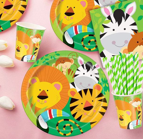 

new jungle tiger party tableware children's disposable paper tray cup flag pulling