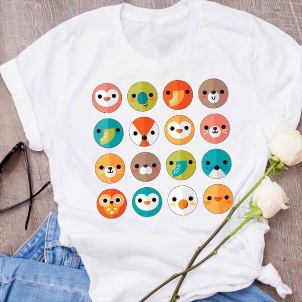 

graphic animal face funny cartoon women t shirts printing short sleeve clothing 90s clothes lady tees female shirt womens, White