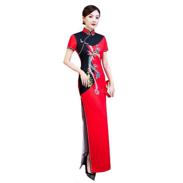 

ethnic clothing red plus size 5xl white blue chinese vintage printed lady qipao fashion handmade button cheongsam novelty formal dress