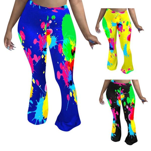 

2021 women summer fashion casual hip hop style long pants elastic printed 3 color straight women's & capris, Black;white
