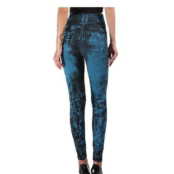 

yoga outfit fashion slim women plus size faux denim jeans leggings for fitness workout long pocket printing summer casual pencil pants