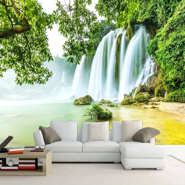 

wallpapers dropship custom mural wallpaper 3d stereo green forest waterfalls nature scenery wall painting tv sofa backdrop home decor
