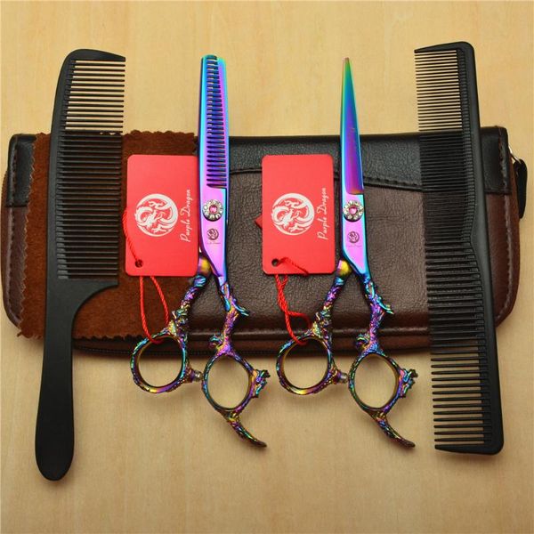 

hair scissors 4pcs set 9005# 6.0'' dragon handle purple colour hairdressing combs + cutting +thinning shears human suit