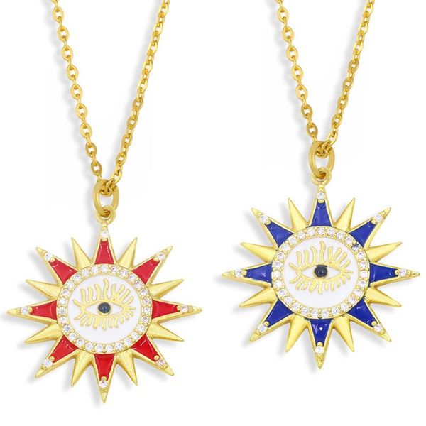 

pendant necklaces flola 3 colors copper cz sun necklace short gold chain enamel evil eye women spiritual jewelry nkew70, Silver