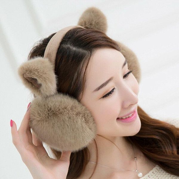 

ear muffs women`s winter warm plush cat earmuffs girls cute soft solid color kawaii, Blue;gray