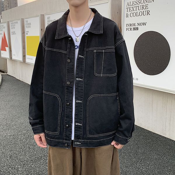 

men's jackets jaqueta jeans masculina de primavera outono, jaqueta retrÃ´ com ferramentas soltas estilo coreano, estudantes, esportes,, Black;brown