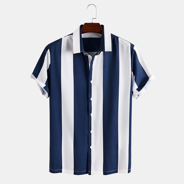 

men clothing 2021 summer fashion men's short-sleeved shirt casual striped printing camisas para hombre shirts, White;black