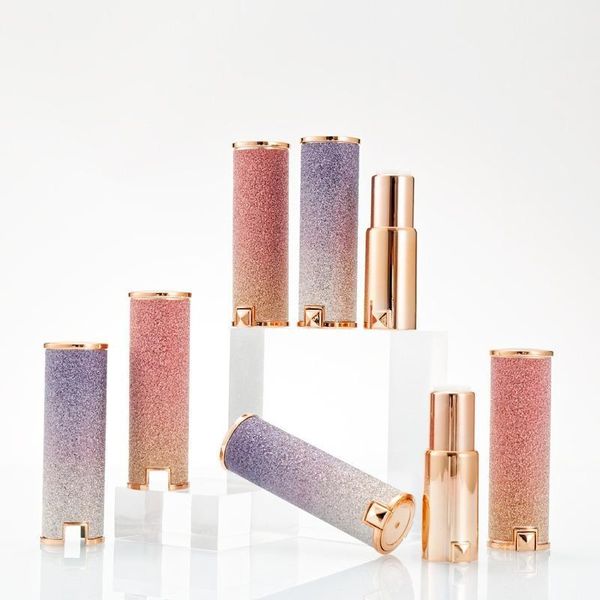 

storage bottles & jars lipgloss tubes cosmetic packaging 12.1mm diamond shiny round lip gloss tube rose gold gradient color containers