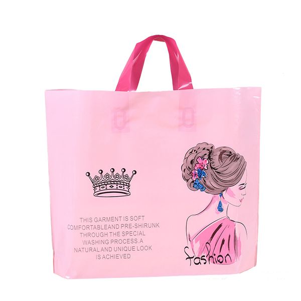

50pcs/pack creative customizable logo girl bag print plastic tote pink makeup gift shopping bags eco friendly reusable