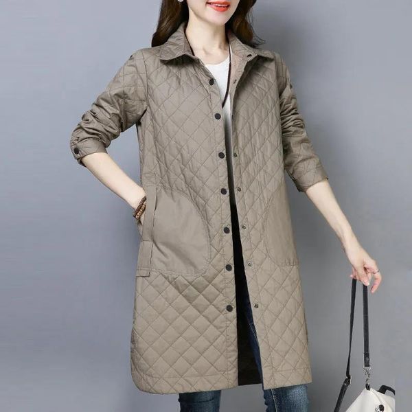 

women's trench coats spring autumn cotton coat windbreaker women winter jacket 2021 loose outerwear mid-length hidden button female, Tan;black