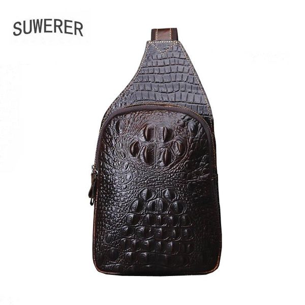 

waist bags suwerer leather chest bag crocodile pattern cowhide men's sports outdoor leisure