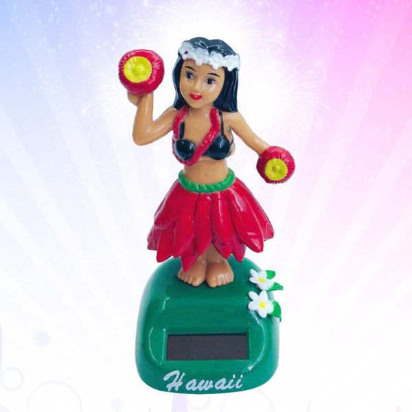 

interior decorations 1pc solar powered hawaiian girl doll car ornaments hula shaking decoration (style b, red, base for random style)