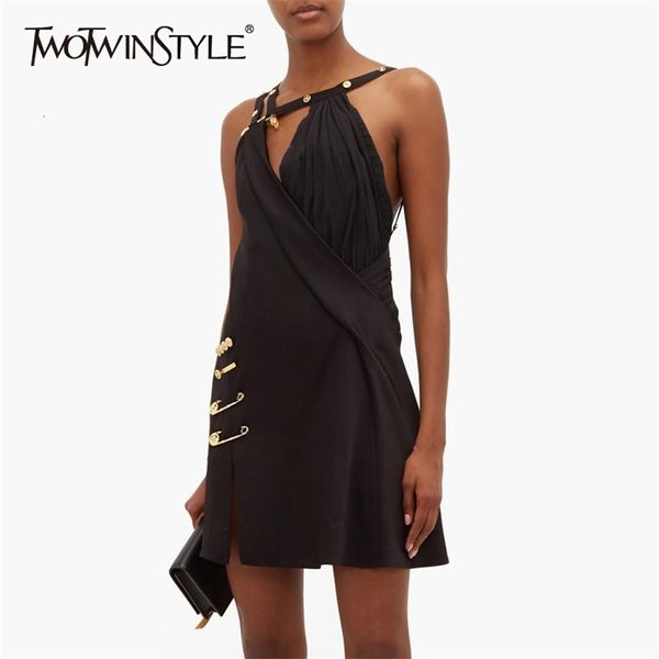 

asymmetrical patchwork pin dress for women spaghetti strap off shoulder high waist dresses female autumn 210520, Black;gray