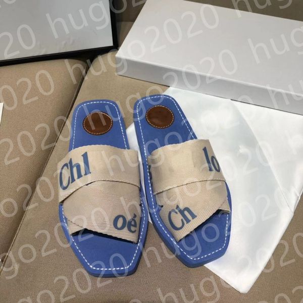 

2021 branded women woody mules fflat slipper deisgner lady lettering fabric outdoor leather sole slide sandal 01, Black