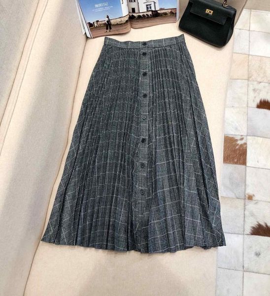 

skirts 2021 ladies fashion single-breasted pleated check skirt 1101, Black