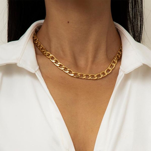 

lacteo exaggerated iron metal chain choker necklace for women 2021 trendy simple single jewelry accessories gifts chains, Silver