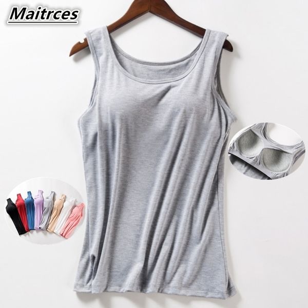 

women's summer new tank shirt modal underwear plus size female t-shirt camisole blouse built in bra 210319, Black