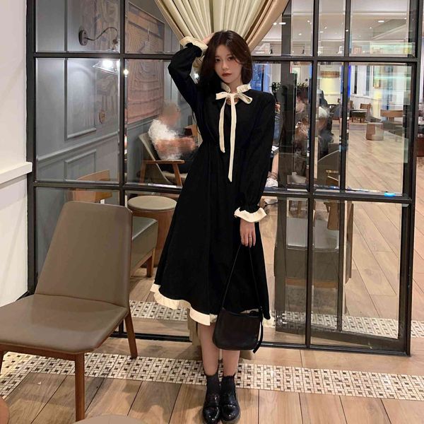 

dress female autumn vintage velvet ruffled bows... black ladies bing ... dress warm wintertime ., Black;gray