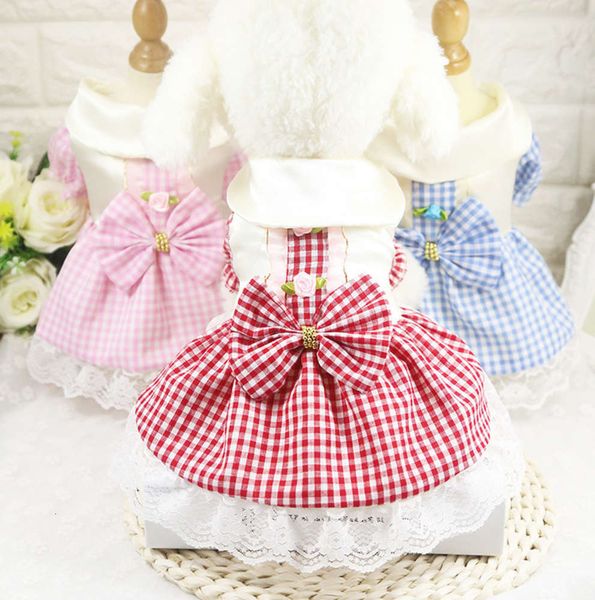 

dog pet cat dress plaid skirt in spring and summer