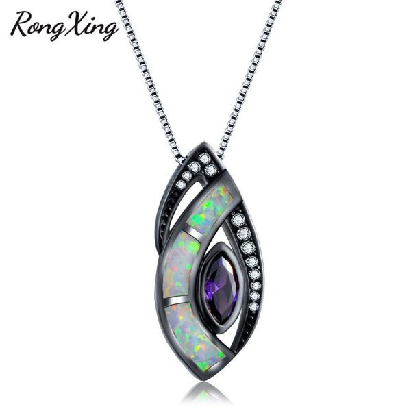 

pendant necklaces rongxing white/blue fire opal horse eye for women black gold filled purple/lake blue zircon necklace nl0158, Silver
