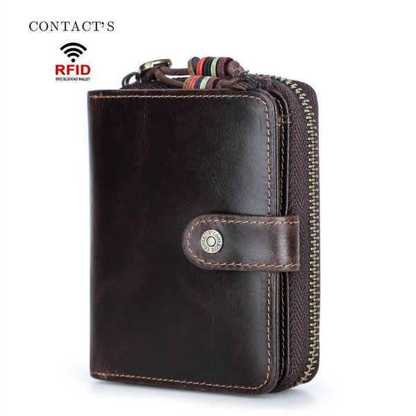 

men's leather wallet rfid anti-theft brushed leather men's wallet multifunctional zipper buckle, Red;black