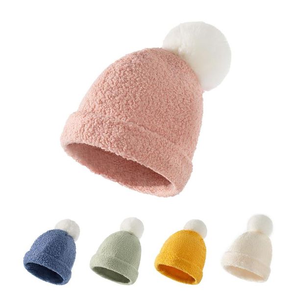 

hair accessories baby boy hat cute pompom cap beanie autumn winter warm teddy cashmere children girls hats solid hairball kids caps bonnet, Slivery;white