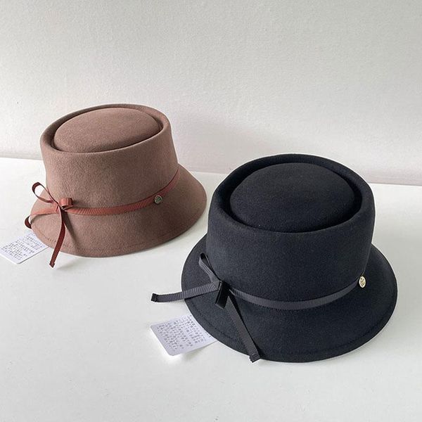 

stingy brim hats japanese 100% wool basin for women 2021 winter short keep warm fedora hat black brown casual cape sombrero mujer, Blue;gray