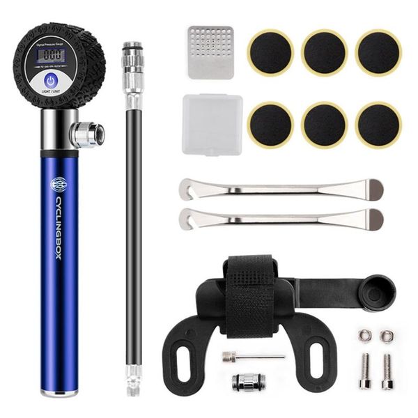 

bike pumps 120 psi bicycle mini pump, pump with digital pressure gauge fits presta & schrader va-lve,safety emergency x5qf