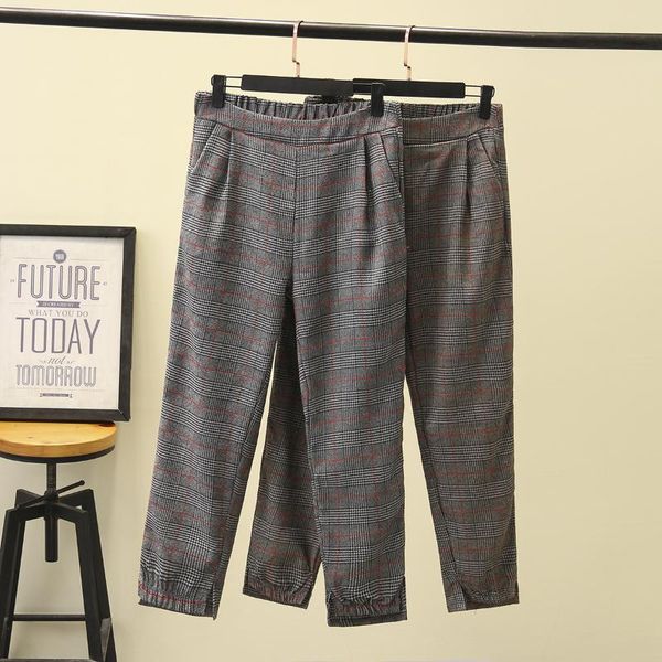 

women's pants & capris 2021 spring women harem ladies slim casual plaid ankle banded trousers plus size bottoms female f42-001, Black;white