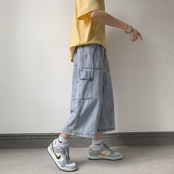 

men's jeans retro cargo korean version of oversized loose fashion casual streetwear straight men, Blue
