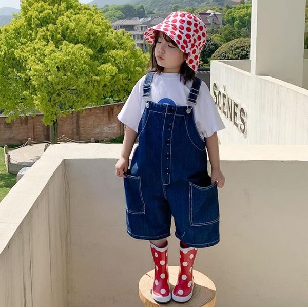 

wholesale girls boys denim overalls summer cotton fashion kids pants 2-7 years yu17 jumpsuits, Blue