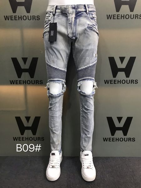 

men's and women's casual hip-hop jeans currently designer luxury pants b09-08, Blue