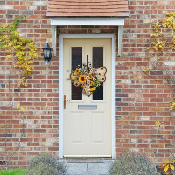 

simulation leaf bee sunflower wreath artificial garland hanging pendants wedding festival spring wreaths front door decors decorative flower