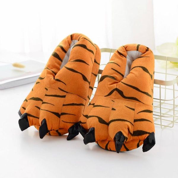 

slippers winter super soft velvet cartoon shoes parent-child thick non-slip women plush cotton dinosaur claw home, Black