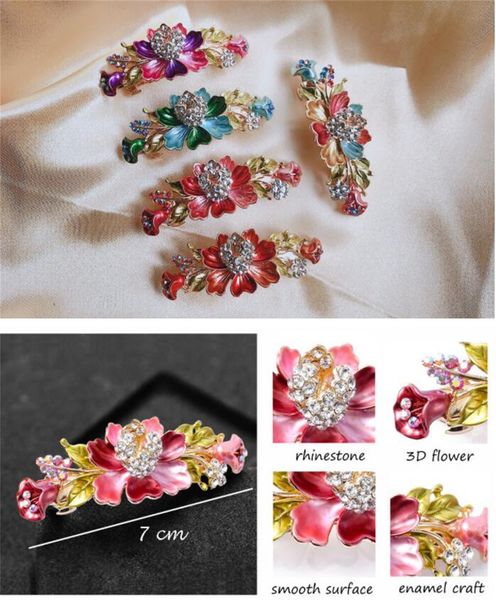 

colorful vintage flower design metal french barrettes hair clasps clips accessories women, Black;brown