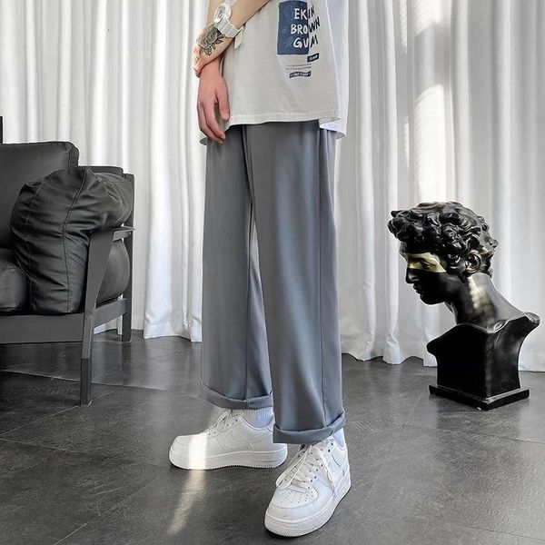 

men's pants 2021 thin fine summer lightweight elastic straight trouser men korean black streetwear clothing