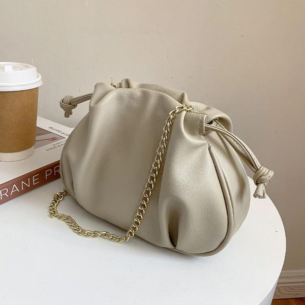 

solid color pleated crossbody bag 2021 quality soft pu leather women's designer handbag shoulder messenger totes