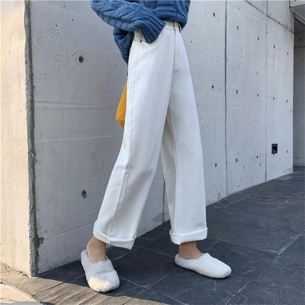 

women's jeans mazefeng 2021 women summer high waist casual trousers female straight denim streetwear wide leg ankle-length pants, Blue